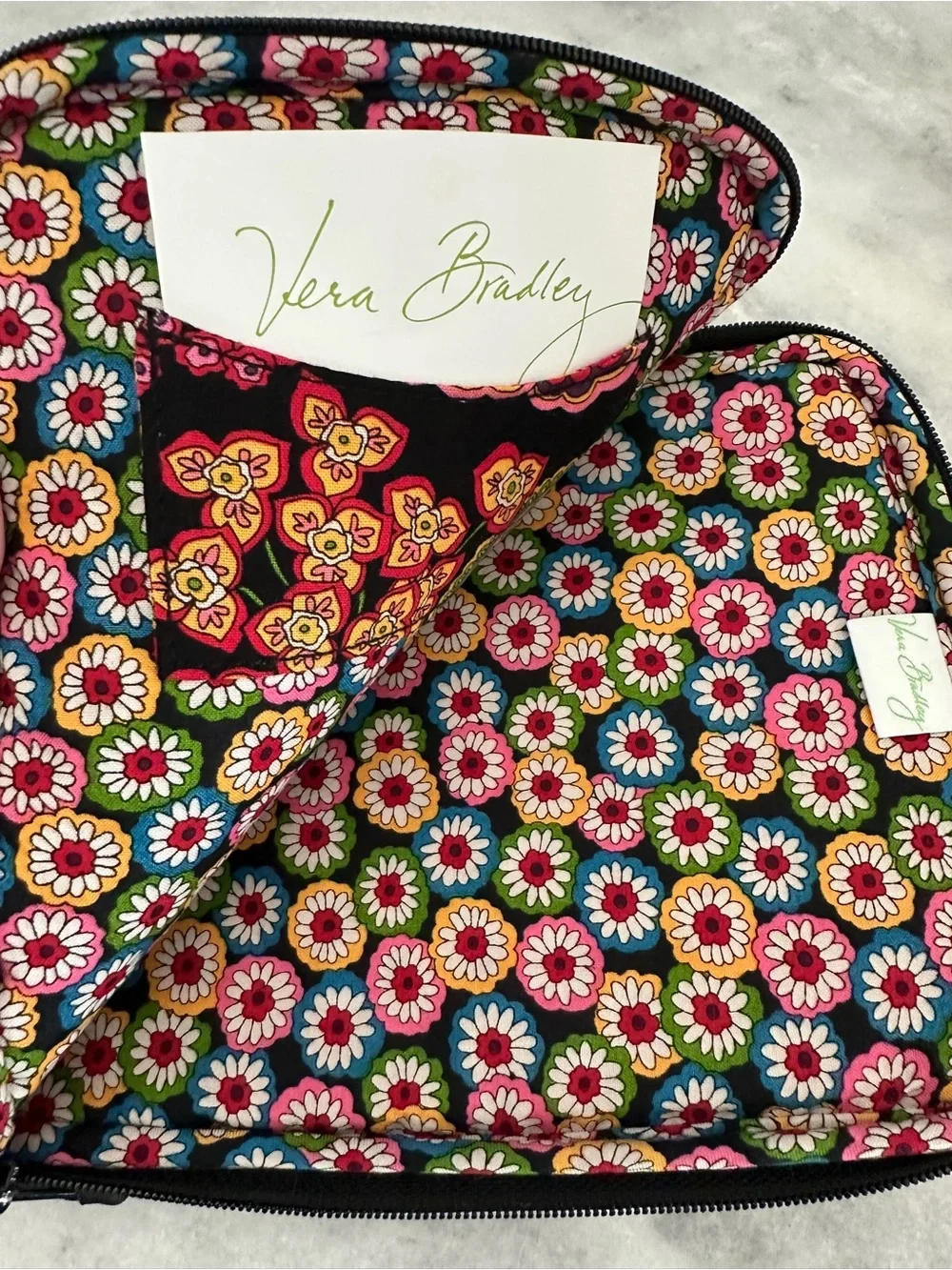 Vera Bradley Black Multi Paisley Quilted tablet sleeve for IPad mini or Kindle.